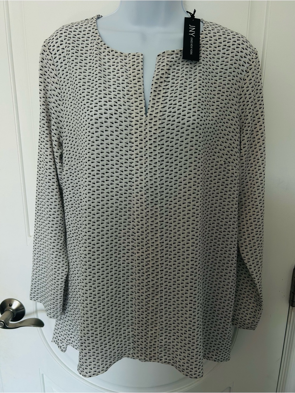 Jones New York Long-Sleeve Printed Tunic Dress - White & Black